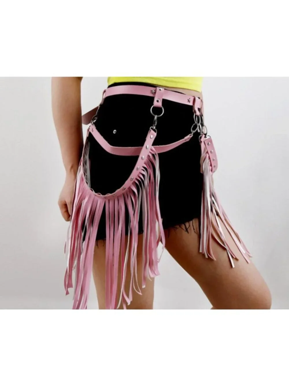 Gothic Fringe Leather Body Harness Garter Belt for Festival, Dance & Dress Up